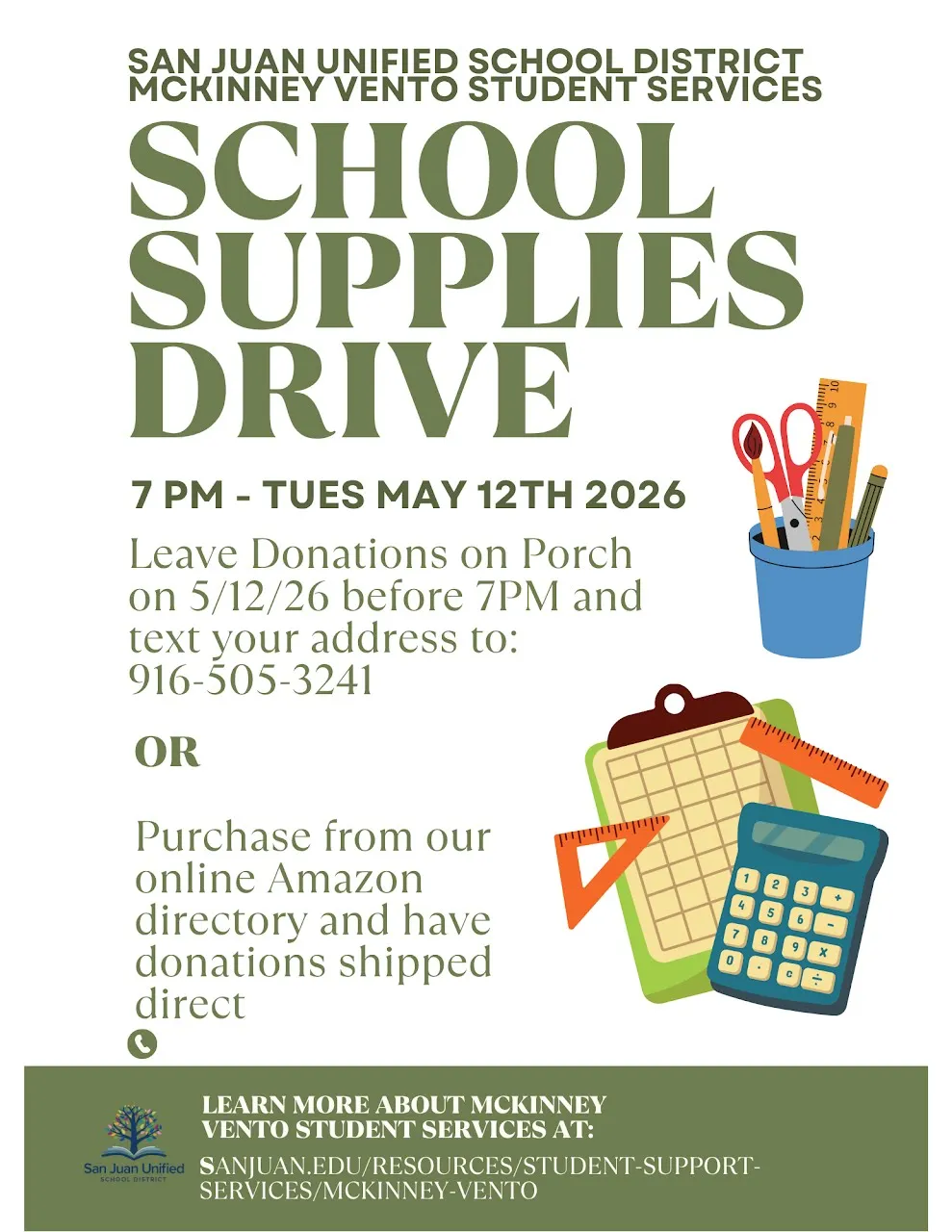 School Supplies Drive flyer page 1