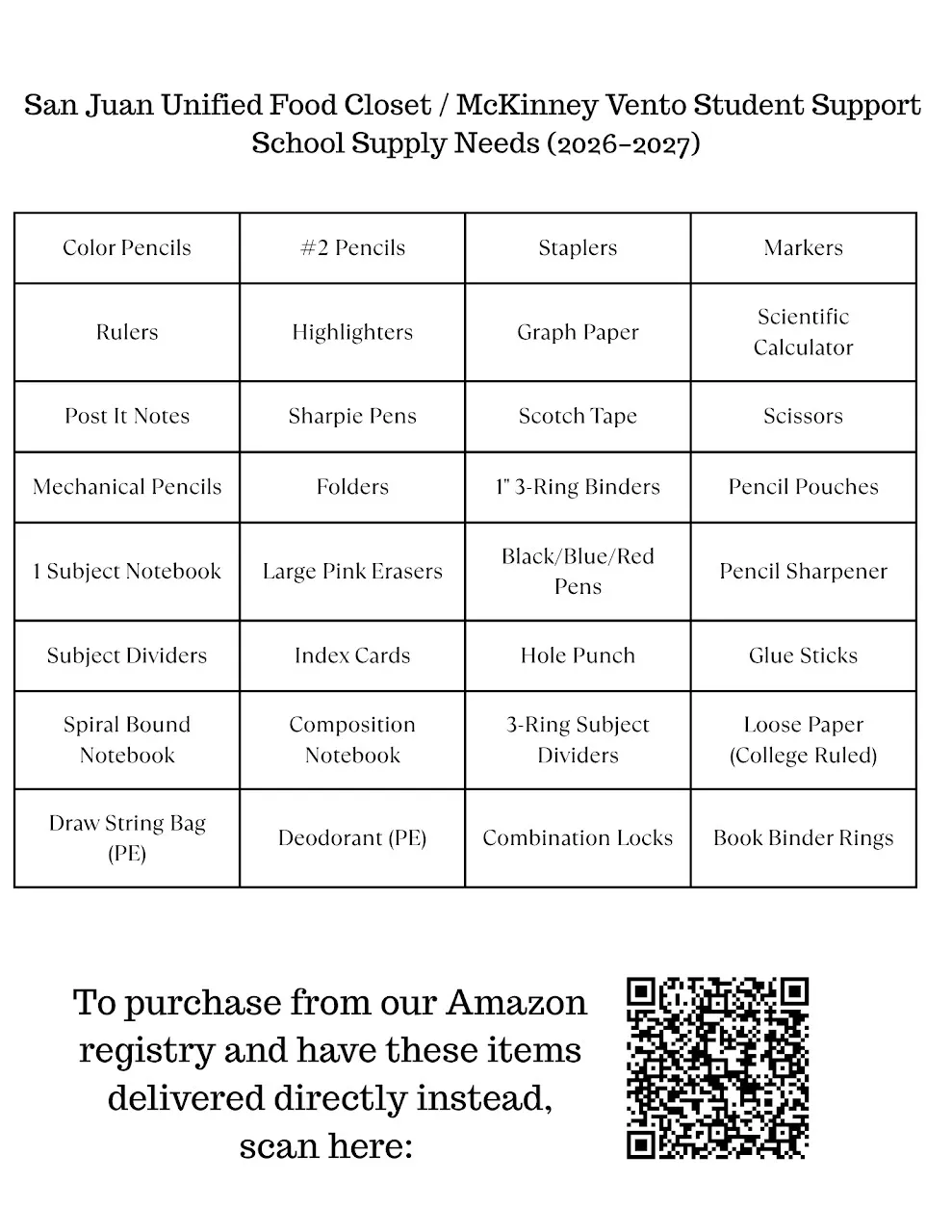 School Supplies Drive flyer page 2